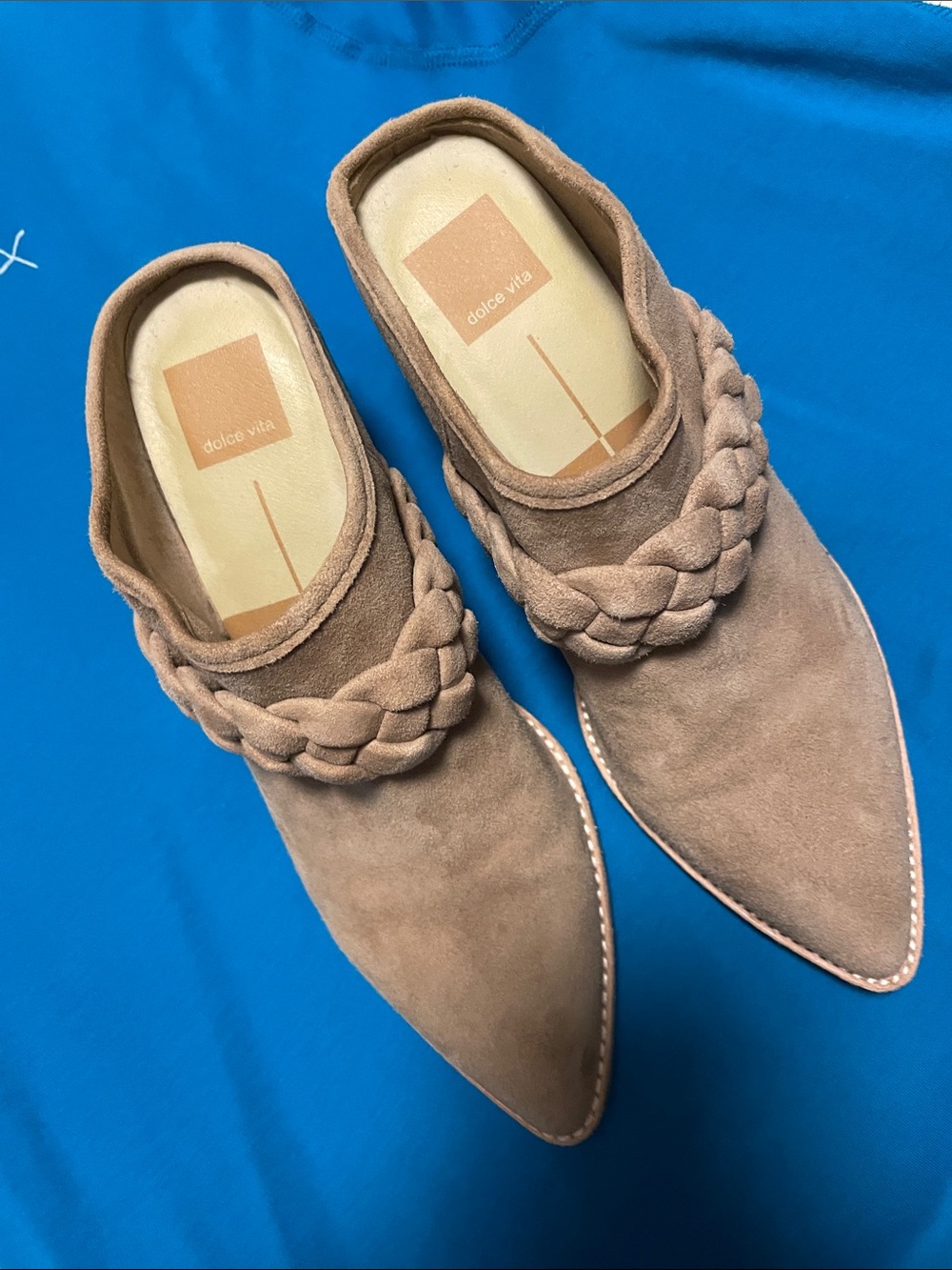 Dolce Vita Tan Braided Suede Pointed Mule